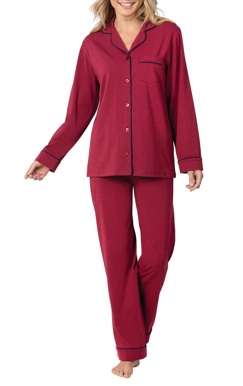 PajamaGram Womens Sleepwear Cotton Jersey - Pajama for Women, Cabernet, M 8-10 - Image 1